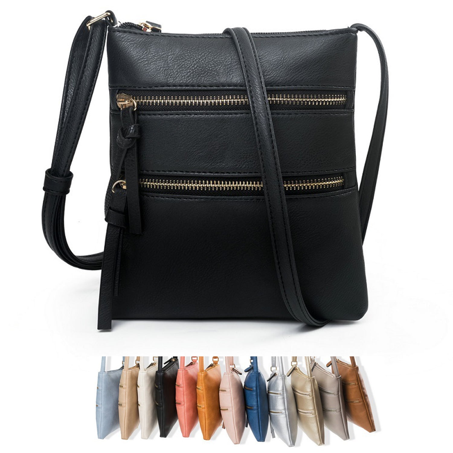 PU Leather Crossbody Handbag Women Casual Solid Shoulder Bag,Black ...