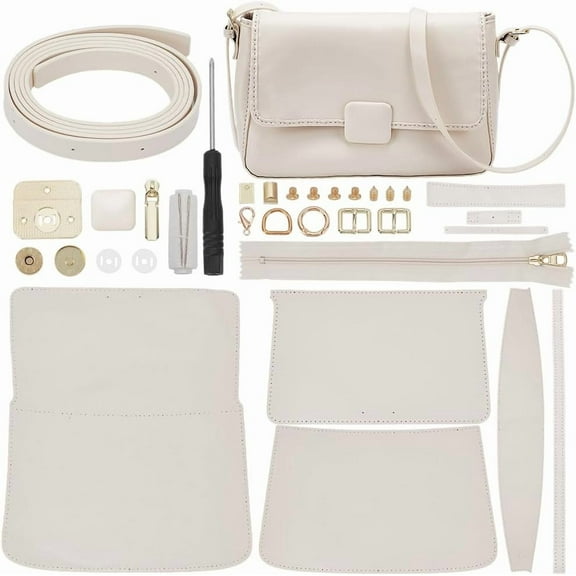 PU Leather Crossbody Making Kit DIY Shoulder Bag Making Materials Set for Women Handicraft Bag Making Craft Handmade Handbag Sewing Accessories for DIY Purse Making Supplies White Old Lace