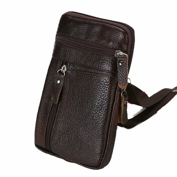 PU Leather Crossbody Phone Pouch for Men with Adjustable Strap & Belt Clip, 3 Zippered Pockets for Keys, Cards, Fits Smartphones Below 6.9 Inches