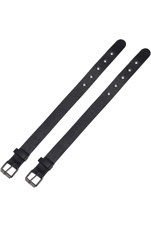 PU Leather Cuff Belt Buckles Coat Jacket Sleeve Straps Traditional Kilt Extender Straps with Iron Buckle Black 407x25x2.5mm 2pcs