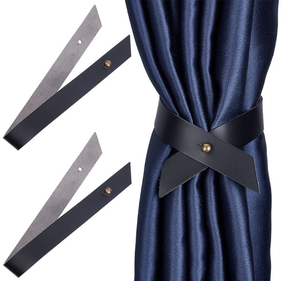 PU Leather Curtain Tiebacks Clips Window Curtain Holdbacks for Home Office Decorative Rope Tie Backs Black 180x54x20mm Imitation Leather