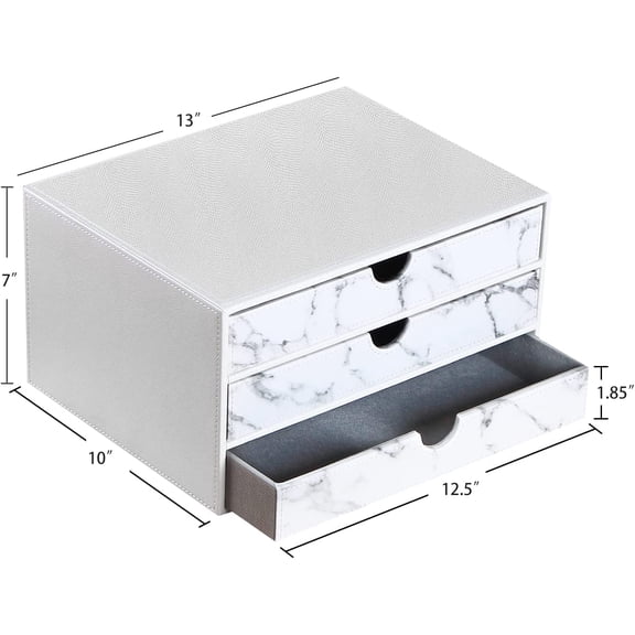 PU Leather Desk Organizer with 3 Drawers, Executive Office Supplies Desktop Filing A4 File Cabinet/Holder, Stackable Storage Box for Jewelry/Bill/Paper/Documents/Makeup Home Decor Accessories