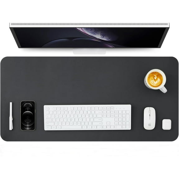 PU Leather Desk Pad,36x17 in Large Computer Desk Mat,Waterproof Non-Slip Desk Blotter Protector,black Big Keyboard Mouse Pad
