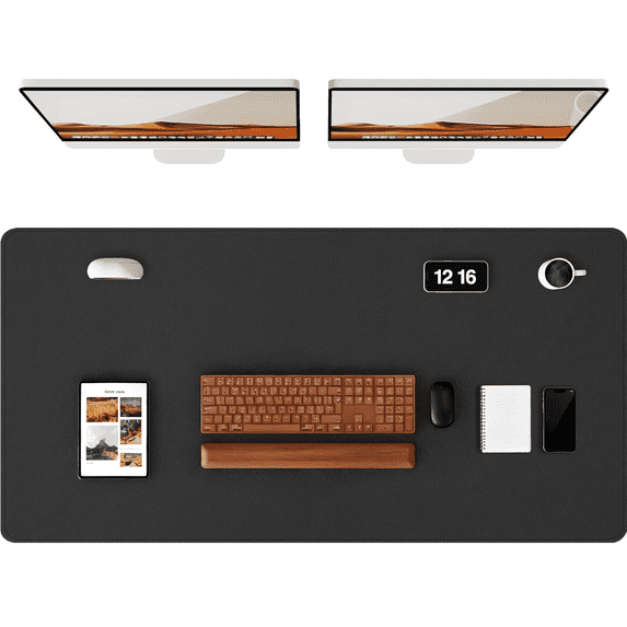 PU Leather Desk Pad, 47x24" Non-Slip Waterproof Desk Mat, Large Office Mouse Pad, Full Coverage Desk Blotter Mat with Strap, Writing & Mouse Pad for Office & Home(Black, 47.2" x 23.6")