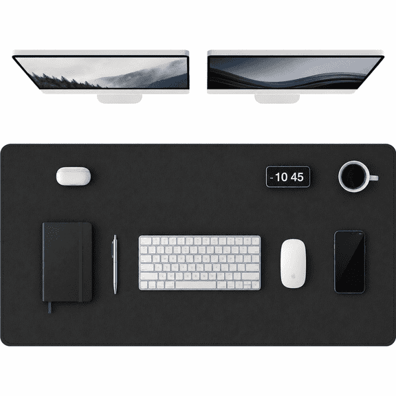 PU Leather Desk Pad, 47x24" Non-Slip Waterproof Desk Mat, Large Office Mouse Pad, Full Coverage DeskBlotterMat with Strap, Writing & Mouse Pad for Office & Home(Black, 47.2" x 23.6")