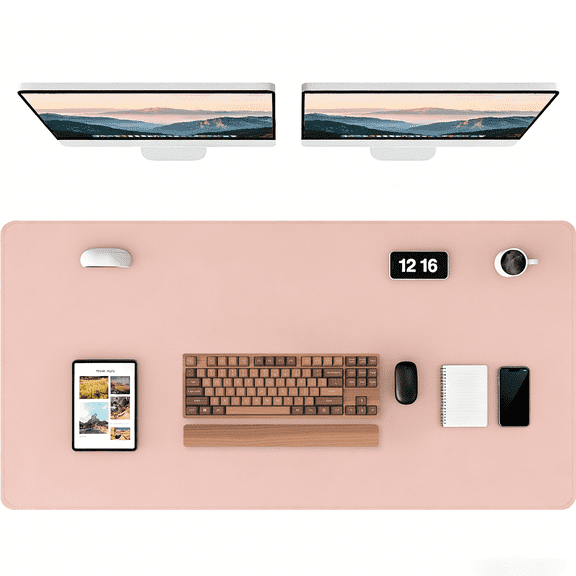 PU Leather Desk Pad, 47x24" Non-Slip Waterproof Desk Mat, Large Office Mouse Pad, Full Coverage Desk Blotter Mat with Strap, Writing & Mouse Pad for Office & Home(Light Pink, 47.2" x 23.6")