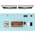 thumbnail image 1 of PU Leather Desk Pad, 47x24" Non-Slip Waterproof Desk Mat, Large Office Mouse Pad, Full Coverage Desk Blotter Mat with Strap, Writing & Mouse Pad for Office & Home(Light blue, 47.2" x 23.6"), 1 of 8