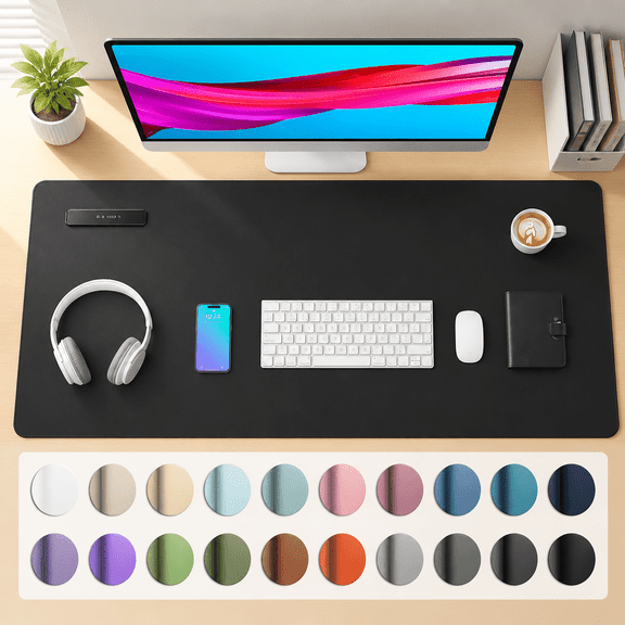PU Leather Desk Pad Protector Non-Slip Office Mat, Waterproof Writing Pad for Desk, Black 36 x 17 Inches