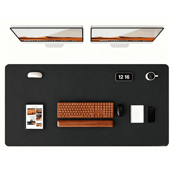 TWGRNF Large PU Leather Desk Pad, Waterproof Non-Slip Desk Mat for Office Laptop Writing Gaming Desktop Protection(Black)