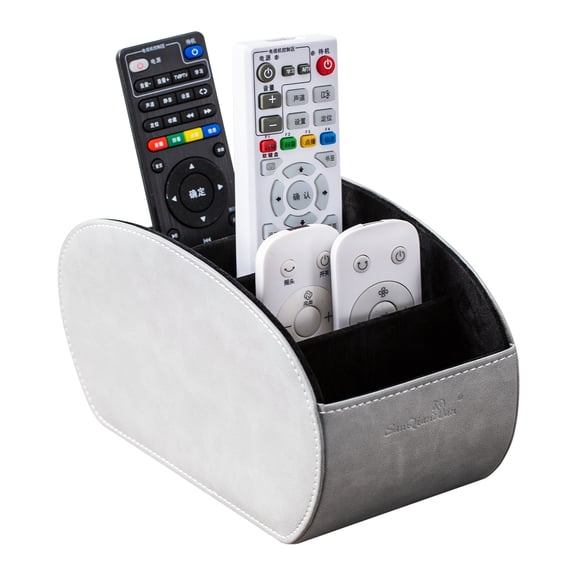 PU Leather Desktop Organizer, 5-Compartment Remote Control & Makeup Brush Holder, Non-Slip Valet Tray for Home Office