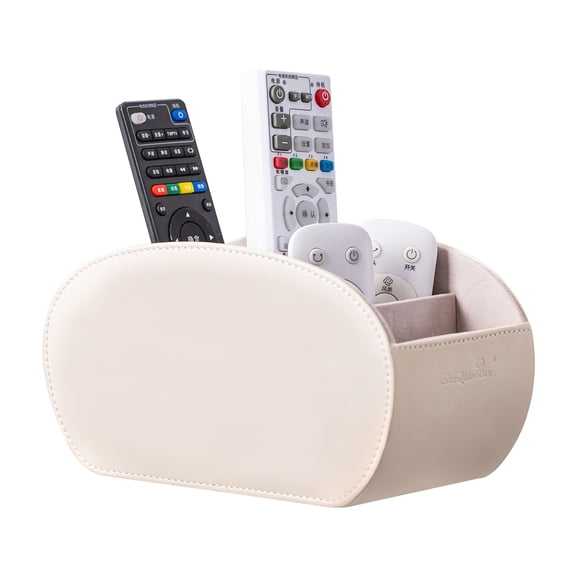 PU Leather Desktop Organizer, 5-Compartment Remote Control & Makeup Brush Holder, Non-Slip Valet Tray for Home Office