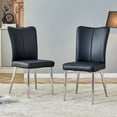 thumbnail image 1 of PU Leather Dining Chair Set of 2, Modern Office Chair with High Backrest and Sliver Metal Legs, Ergonomics Armless Office Chair for Dining Room, Restaurants, Offices, Black, 1 of 9