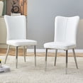 thumbnail image 1 of PU Leather Dining Chair Set of 2, Modern Office Chair with High Backrest and Sliver Metal Legs, Ergonomics Armless Office Chair for Dining Room, Restaurants, Offices, White, 1 of 9