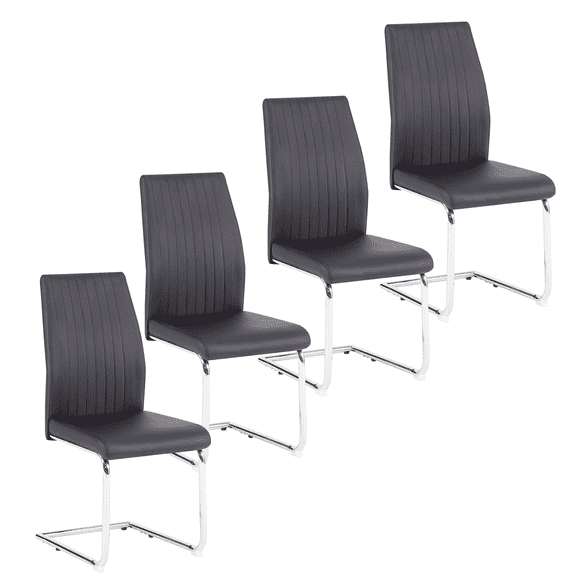 PU Leather Dining Chairs, Industrial Dining Chair with Silver Metal Legs, Leisure Upholstered Restaurant Home Chair, Accent Desk Chair for Kitchen Living Room Wine Bar(Black,Set of 4)