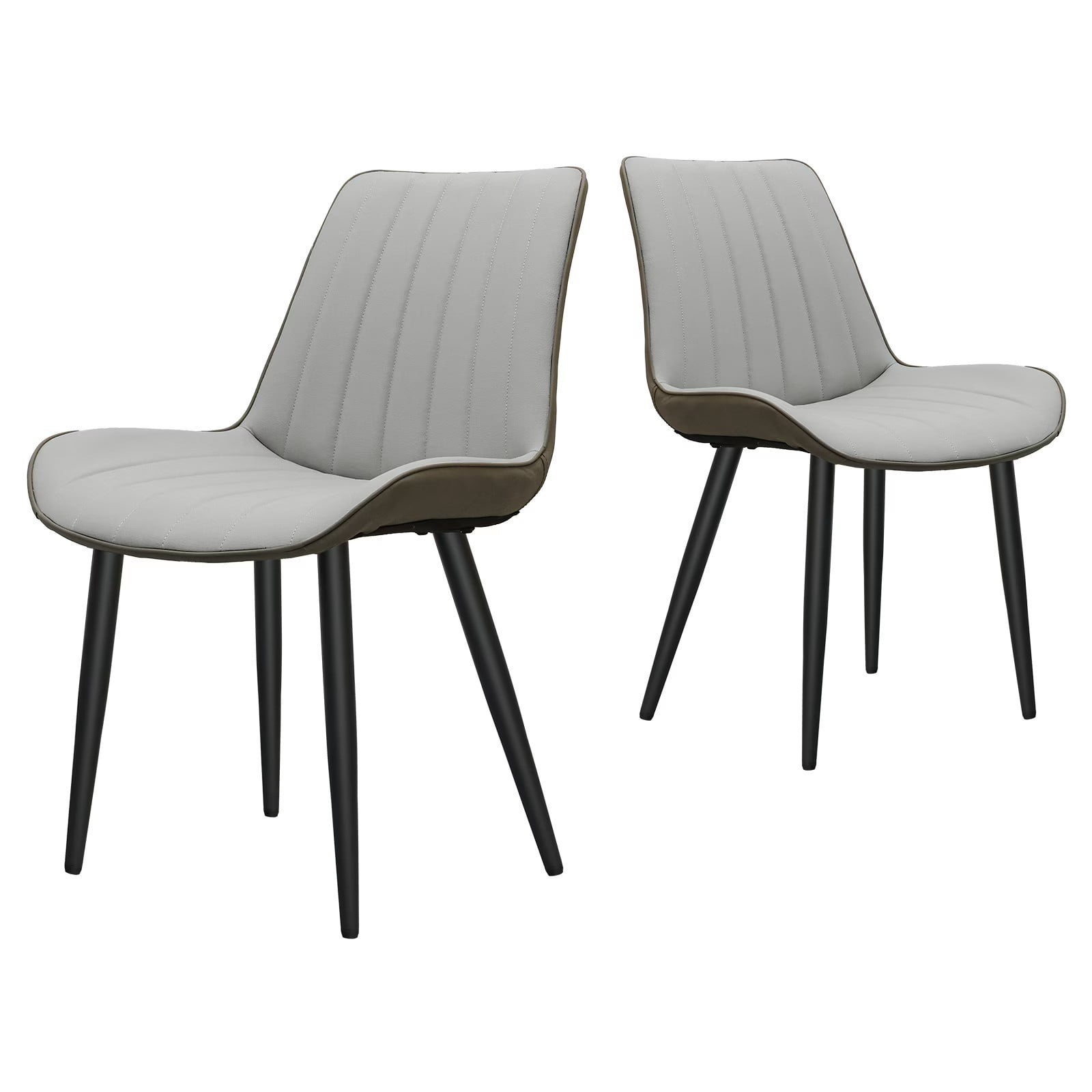 PU Leather Dining Chairs Set of 2, Light Grey & Dark Grey Wave Pattern Upholstered Kitchen Chairs with Metal Legs, Modern Armless Side Chairs for Dining Room, Restaurant, Living Room