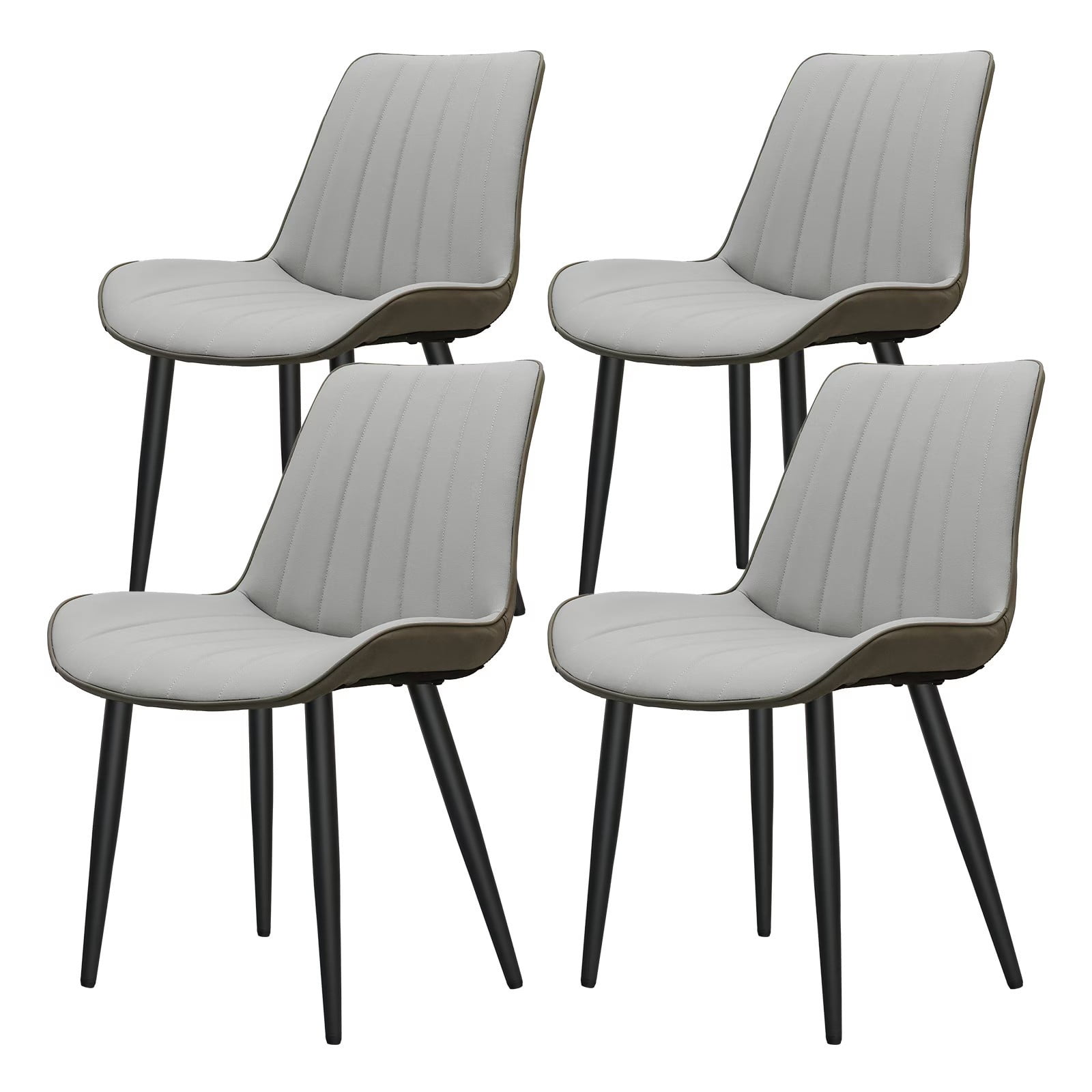 PU Leather Dining Chairs Set of 4, Light Grey & Dark Grey Wave Pattern Upholstered Kitchen Chairs with Metal Legs, Modern Armless Side Chairs for Dining Room, Restaurant, Living Room