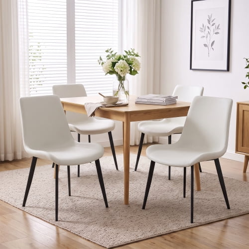 PU Leather Dining Chairs Set of 4, Modern Upholstered Kitchen Chairs with Metal Legs for Dining Room, Restaurant, Living Room, Meeting Room, Cream white