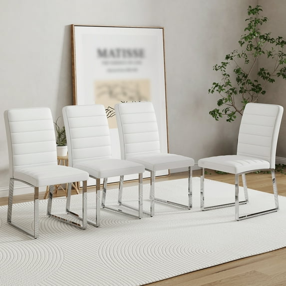 PU Leather Dining Chairs Set of 4, Upholstered Kitchen Chairs with Metal Legs, Mid Century Modern Chairs with Backrest and Comfortable Seating for Kitchen, Dining Room, Bar Counter, Living Room