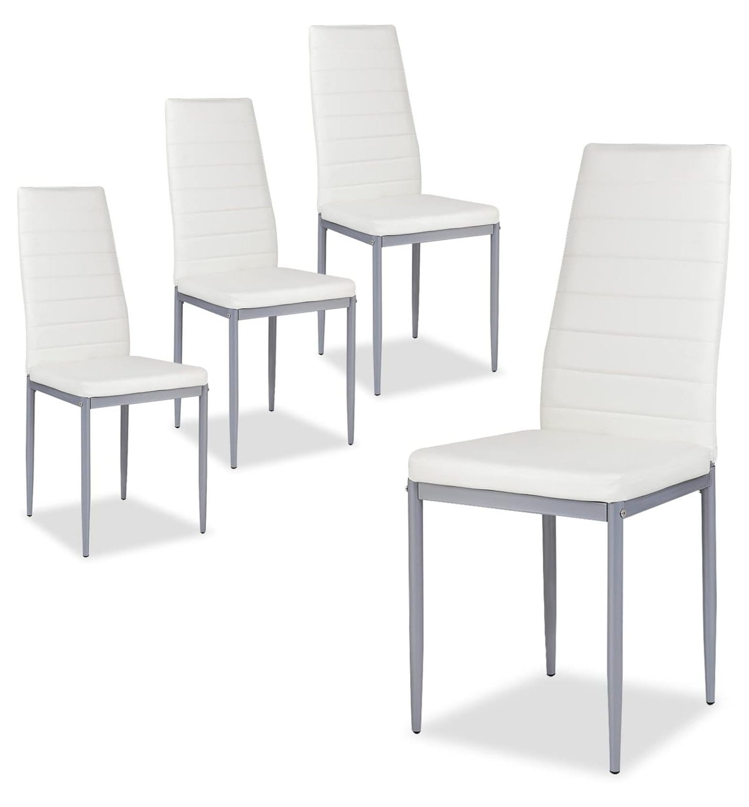 PU Leather Dining Chairs Set of 4, Upholstered Side Chairs w/Ergonomic High Backrest & Steel Frame, Dining Side Chairs for Kitchen, Dining Room, Restaurant (White)