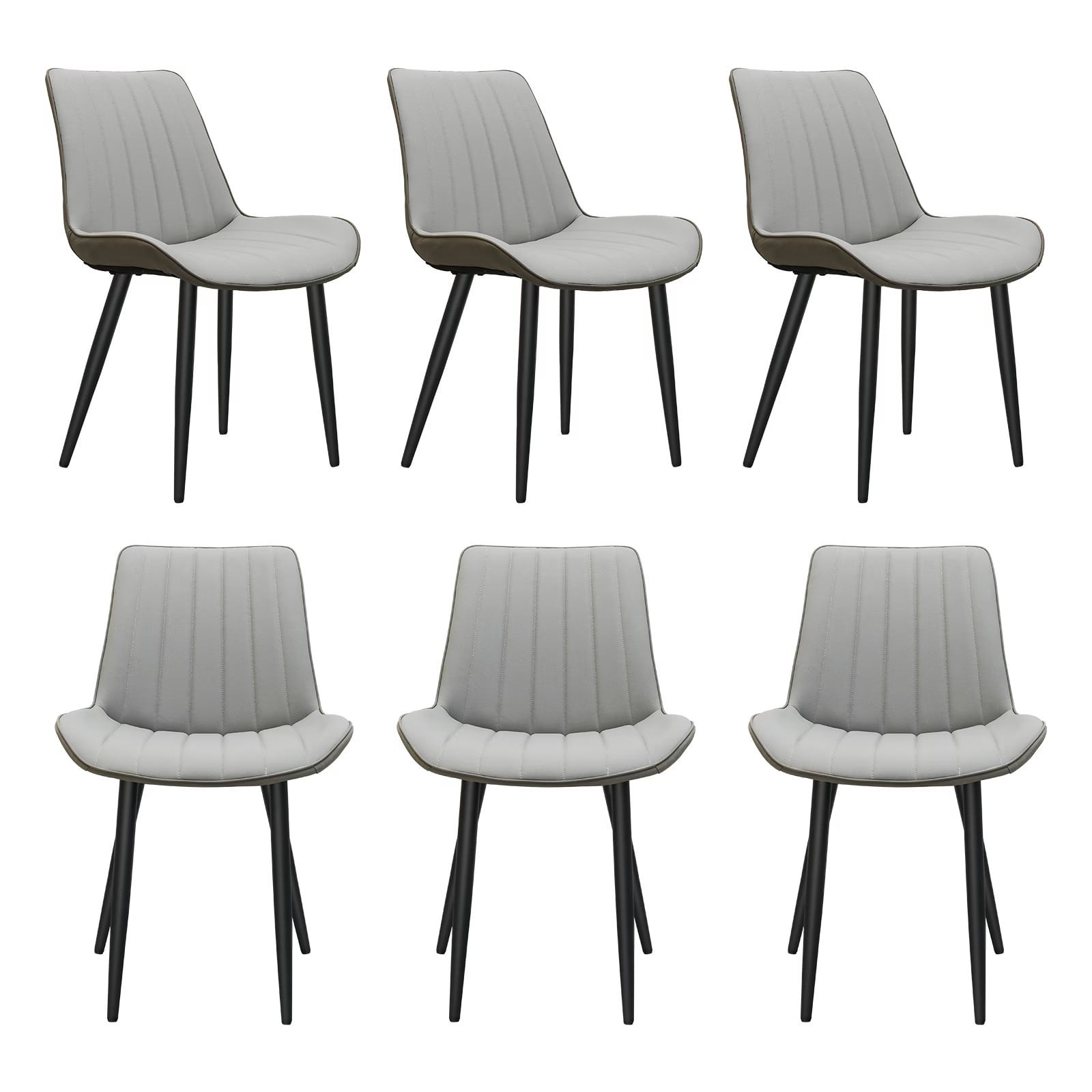 PU Leather Dining Chairs Set of 6, Light Grey & Dark Grey Wave Pattern Upholstered Kitchen Chairs with Metal Legs, Modern Armless Side Chairs for Dining Room, Restaurant, Living Room