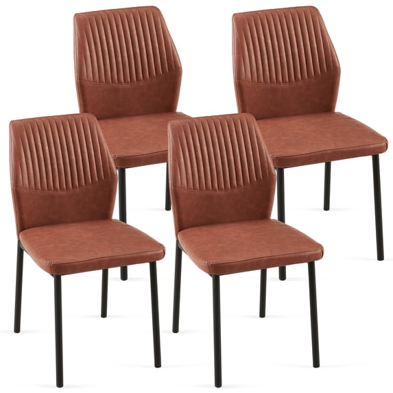 PU Leather Dining Chairs Set Of 4, Living Room Chair Modern Kitchen Armless Side Chair with Metal Legs for Dining Room