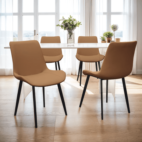 PU Leather Dining Chairs Set of 4, Modern Upholstered Kitchen Chairs with Metal Legs for Dining Room, Restaurant, Living Room, Meeting Room, Brown