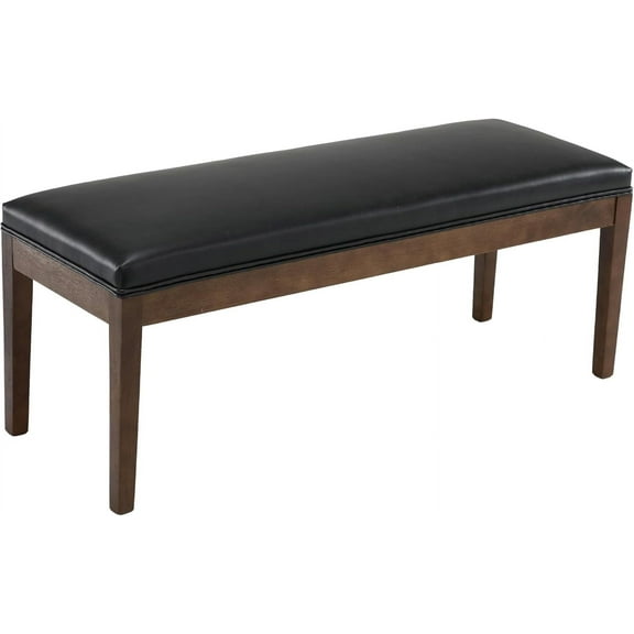 PU Leather Dining Upholstered Entryway Farmhouse Shoe Seat Ottoman for Hallway Living Room Bedroom End of Bed Dining Room Kitchen, 45.5" Long, Black