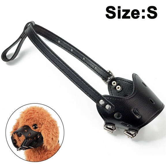 PU Leather Dog Muzzle Adjustable for Medium and Big Dog,BlackS
