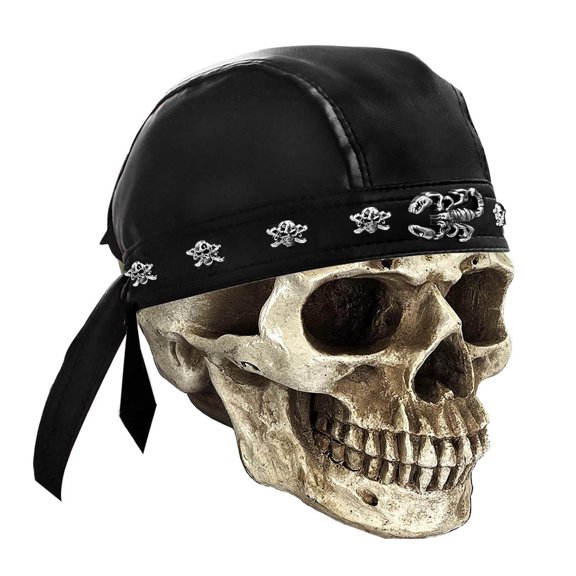 PU Leather Doo Rag Beanie, Black Adjustable Scorpion Rivet Head Wrap Unisex Punk Hip-Hop Skull Cap