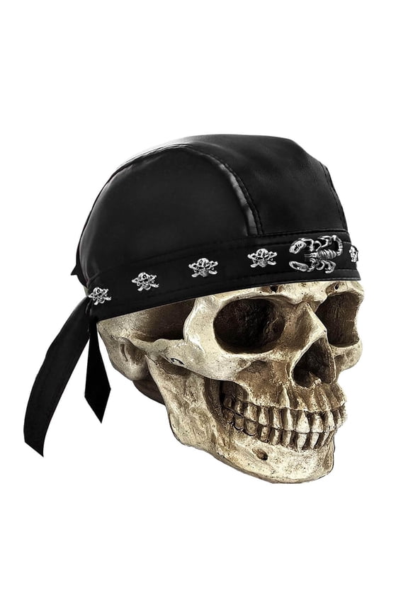 PU Leather Doo Rag Beanie, Black Adjustable Scorpion Rivet Head Wrap Unisex Punk Hip-Hop Skull Cap