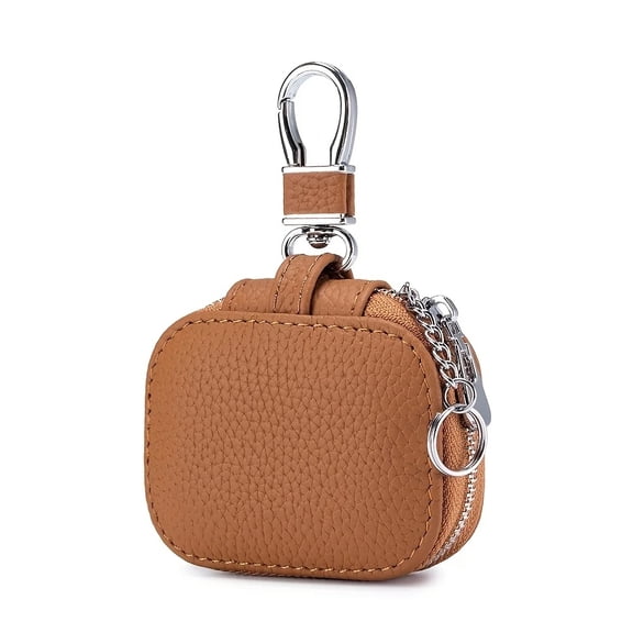 PU Leather Earbud Carrying Case – Small Protective Storage Pouch with Mesh Pocket & Keychain for Earphones