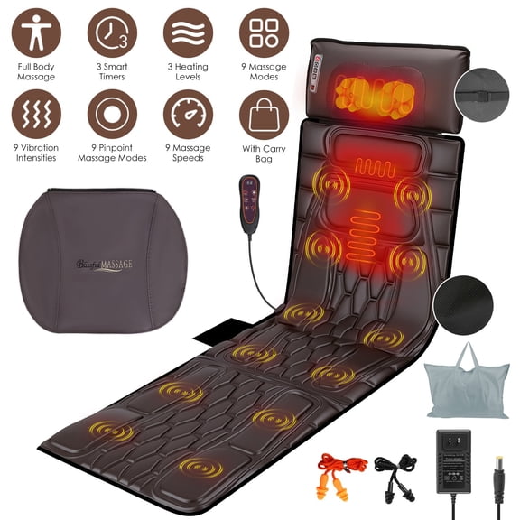 PU Leather Electric Massage Mat Full Body Vibrating Massage Chair Pad Multifunctional with Heat Timer Shiatsu Neck Massager Anti-Slip Bottom for Recliner Sofa Bed Mother's Day Gifts