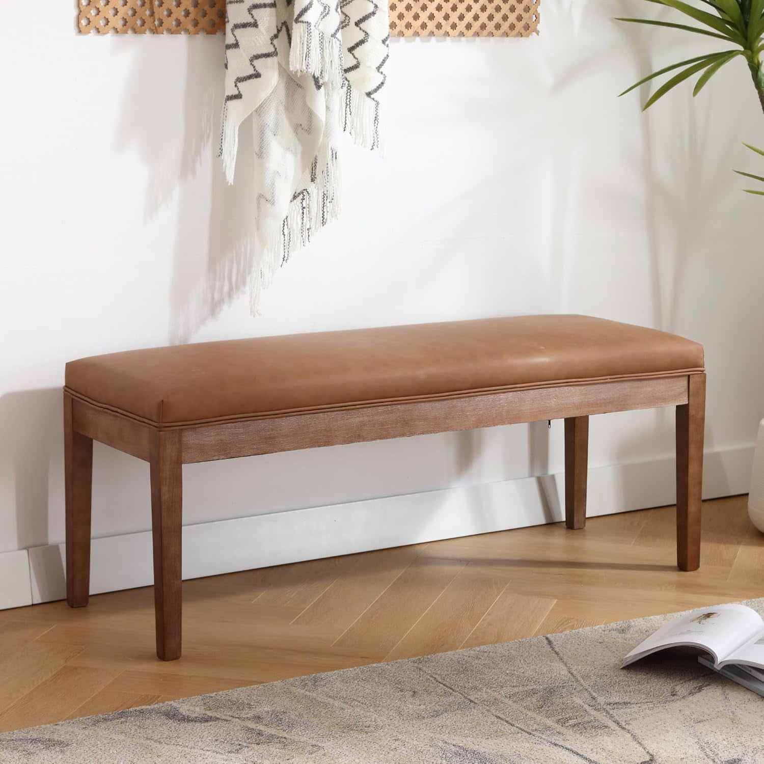 PU Leather Entryway Bench Farmhouse Dining Benches Upholstered Bedroom ...