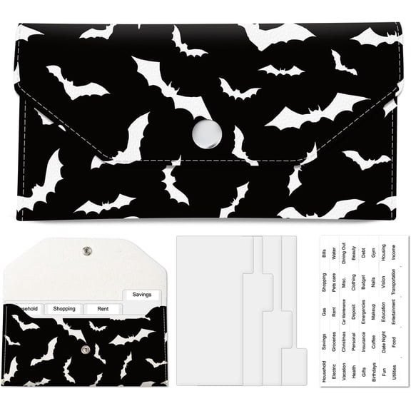 PU Leather Envelopes Wallet, Savin Wallet, Cute Budget Envelope with 4 Dividers & 1 Sheets Budget Labels Night Sky