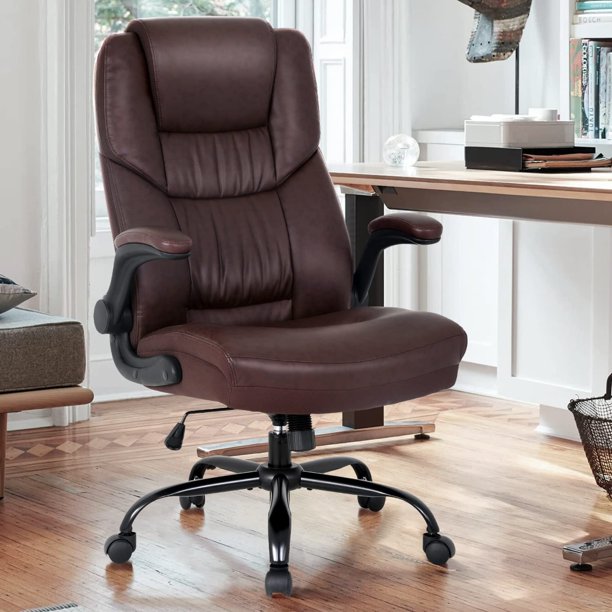 PU Leather Ergonomic Office Chair High Back with Flip Arm Desk Chairs