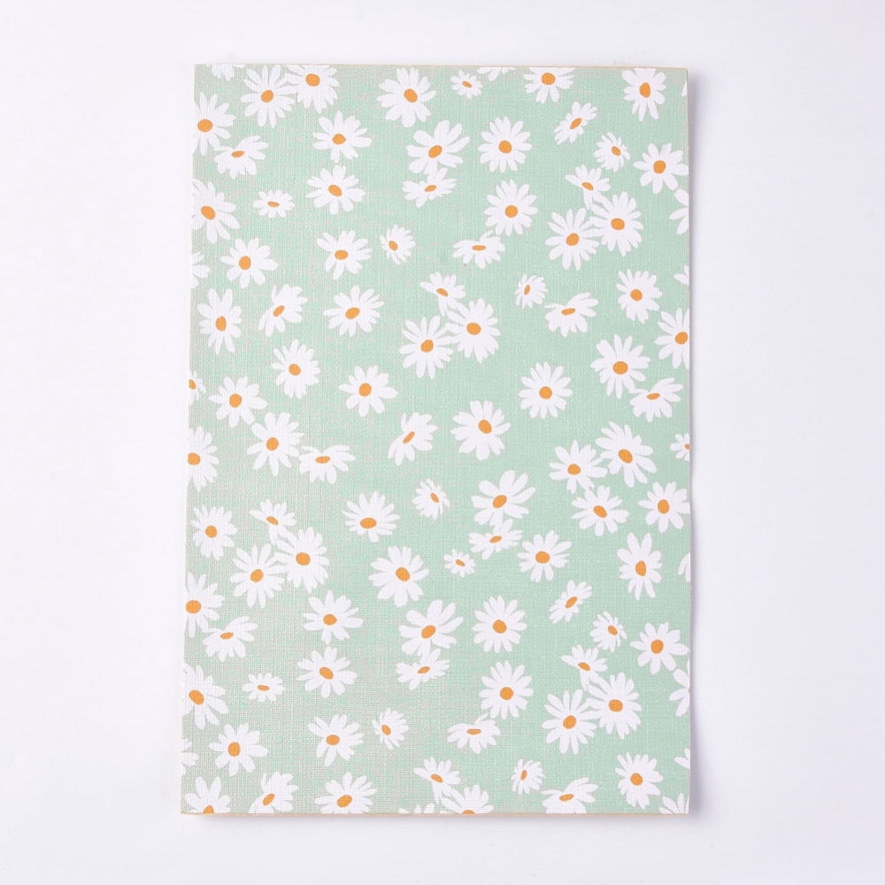 PU Leather Fabric sheet Self-adhesive Fabric Rectangle Daisy Pattern Aquamarine 30x20x0.1cm