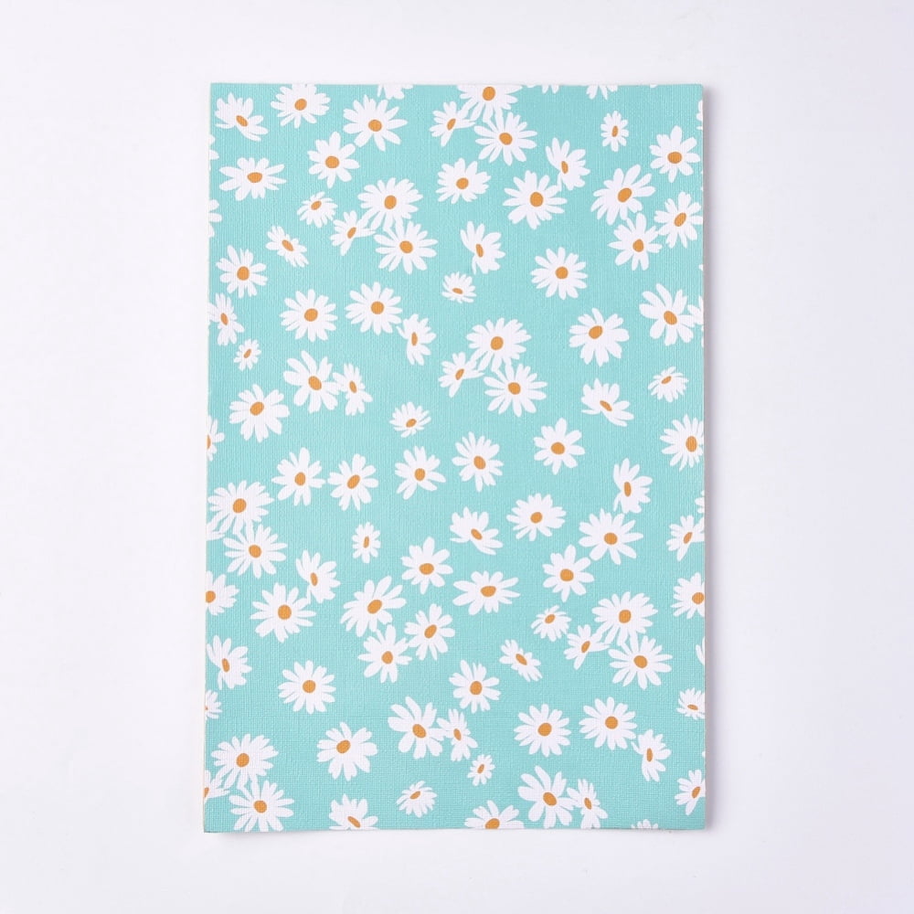 PU Leather Fabric sheet Self-adhesive Fabric Rectangle Daisy Pattern Turquoise 30x20x0.1cm