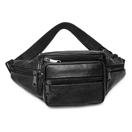 PU Leather Fanny Pack, TSV Waterproof Cell Phone Waist Bag for Men Women, Adjustable Bum Packs, Black