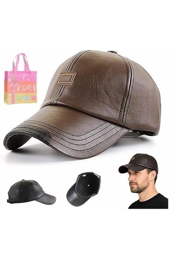 PU Leather Flat Top Baseball Cap, Thick Fleece Lined Warm Hat for Fall Winter Outdoor Wear - Light Brown Z