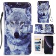 thumbnail image 1 of PU Leather Folio Stand Case for iPhone XR 6.1 inch 2018 Release, Allytech Detachable Hand Strap Card Slots TPU Bumper Drop Proof Cover with Magnetic Snap for iPhone XR (2018) 6.1", Lovely Wolf, 1 of 2