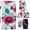 thumbnail image 1 of PU Leather Folio Stand Case for iPhone XR 6.1 inch 2018 Release, Allytech Detachable Hand Strap Card Slots TPU Bumper Drop Proof Cover with Magnetic Snap for iPhone XR (2018) 6.1", Peacock Flower, 1 of 2