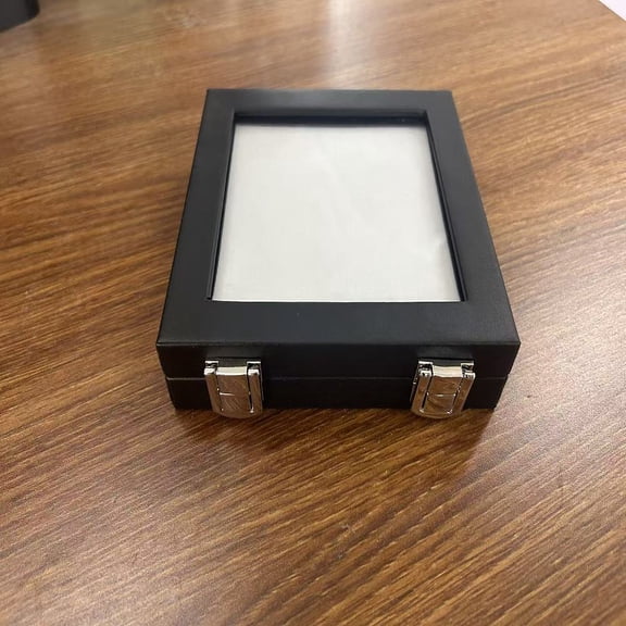 PU Leather Gemstone Display Box 5x5x1.3 inch Square Gemstone Storage Box Black Jewelry Box Show Case Organizer with Clear Top Clasp Lid
