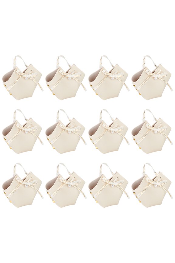 PU Leather Gift Handbags with Imitation Pearl Charms and Ribbon Nails Wedding Favor Bags Beige Finished Product: 7x5.5x13cm for DIY