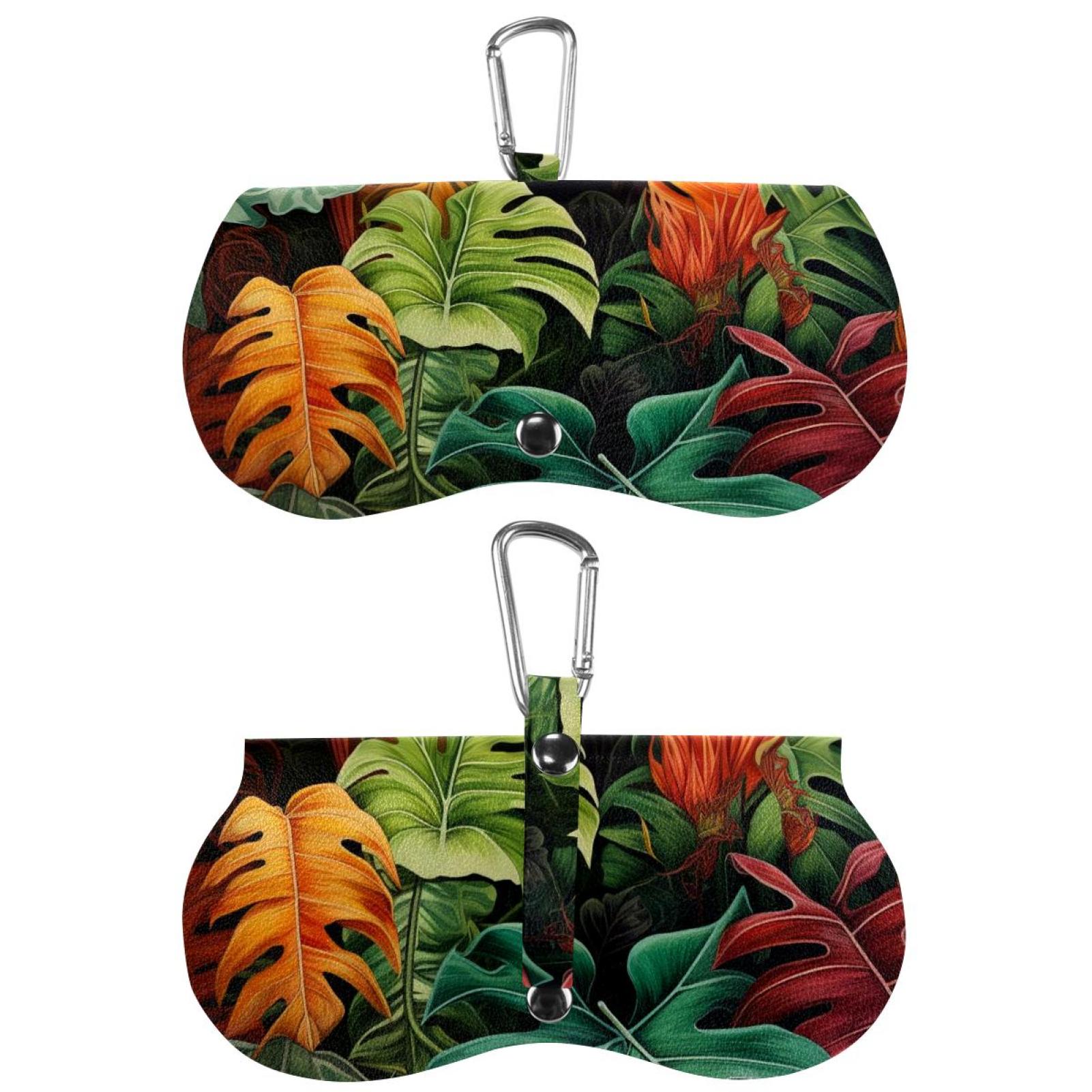 PU Leather Glasses Case Sunglasses Pouch Tropical Leaves Eyeglass
