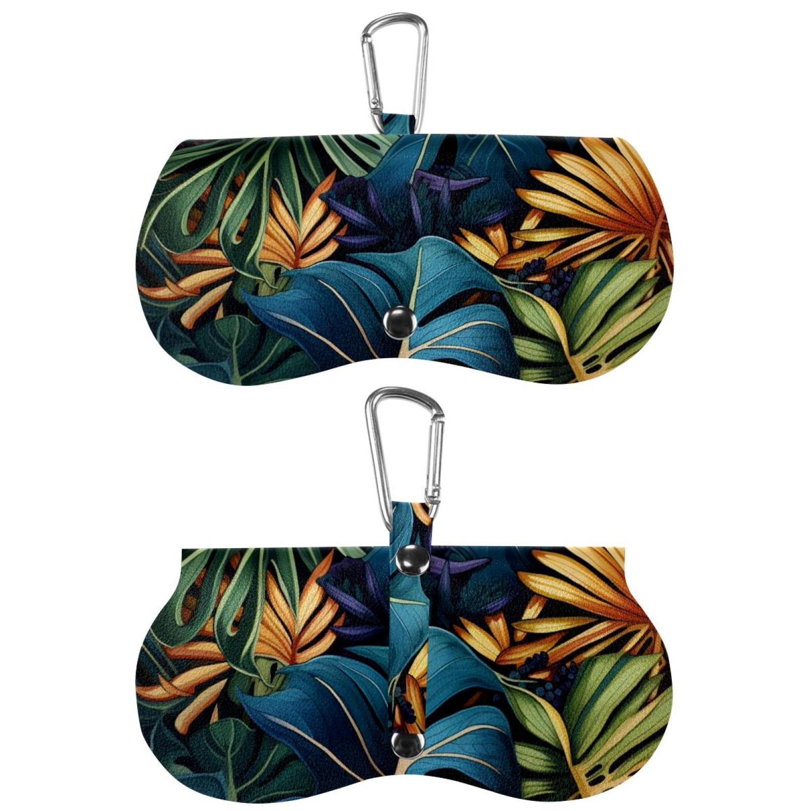 PU Leather Glasses Case Sunglasses Pouch Tropical Leaves Eyeglass