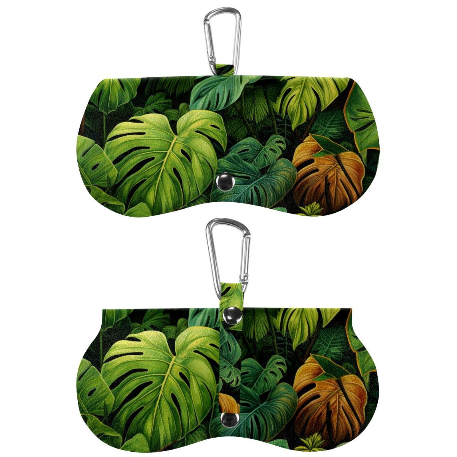 PU Leather Glasses Case Sunglasses Pouch Tropical Leaves Eyeglass