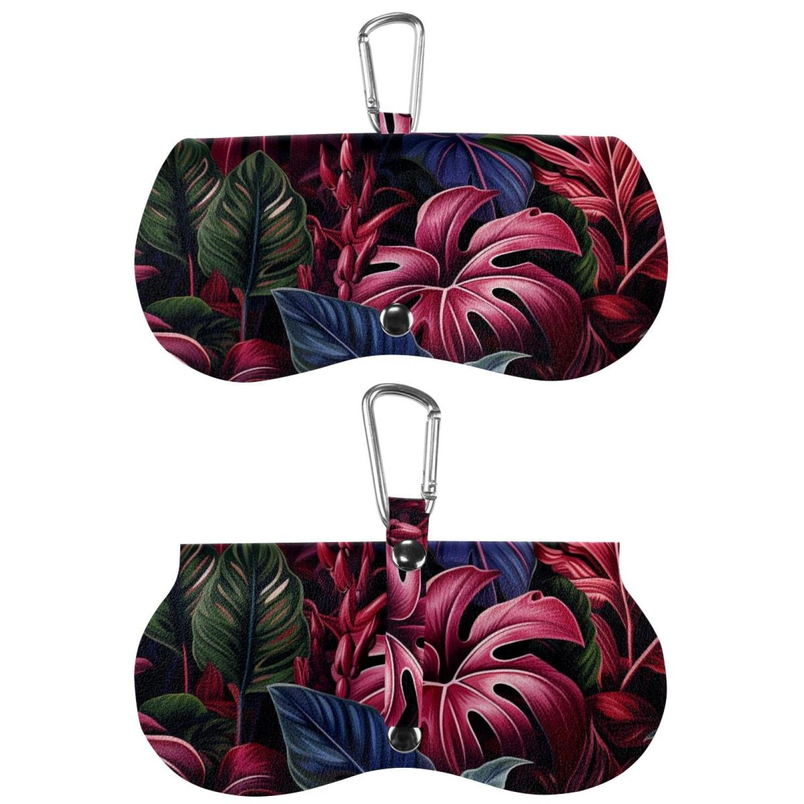 PU Leather Glasses Case Sunglasses Pouch Tropical Leaves Eyeglass