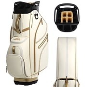 PU Leather Golf Cart Bag with 14-Way Full-Length Plush Divider Top | Golf Bag for Men with Magnetic Pocket, Cooler Pocket, Handle and Rain Cover