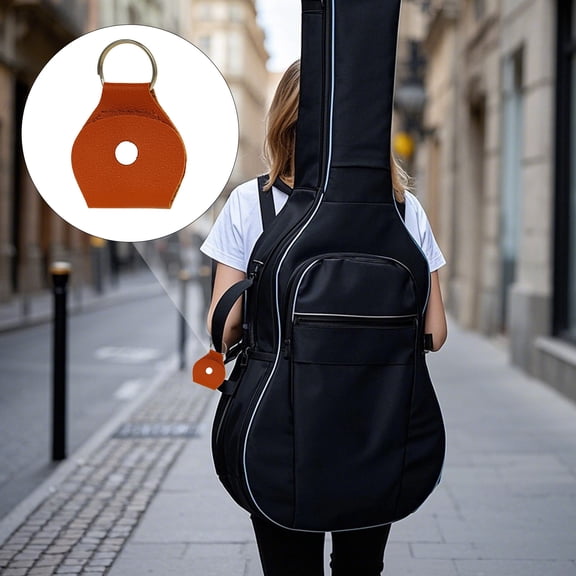 PU Leather Guitar Pick Holder Keychain, Compact Dual-Use Pick & Coin Pouch with Key Ring, Brown - Gift for Guitar Players