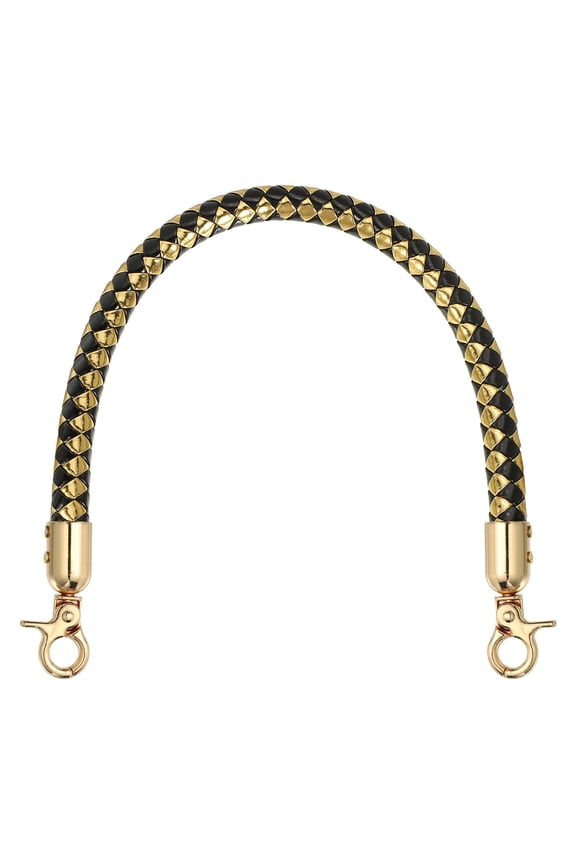 PU Leather Handbag Handles, 35cm/14" Short Braided Purse Strap Replacement with Buckle, Leather Shoulder Bag Straps Purse Handles for Underarm Crochet Bags DIY Making, Black Gold
